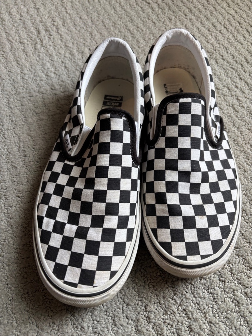 Mens Vans Classic Checkerboard Slip-On Sneakers - Black & White